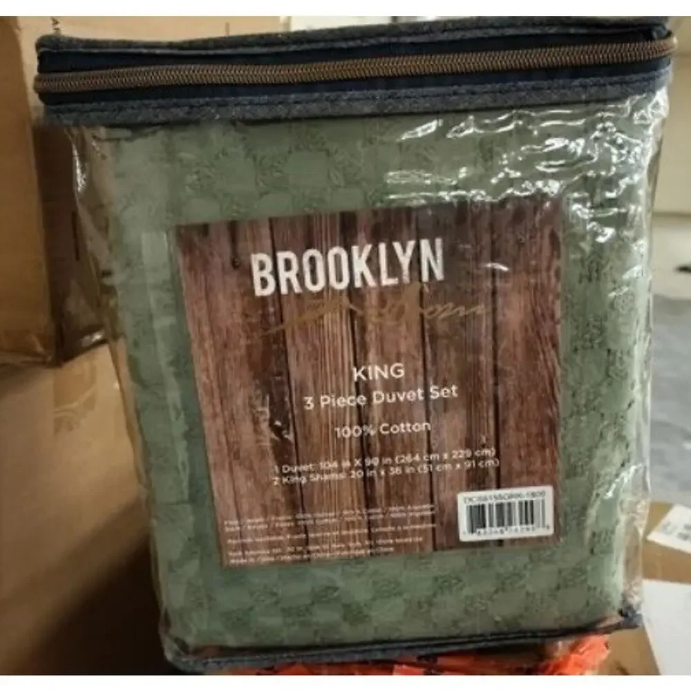 Brooklyn Loom Cotton Woven Texture 3 Piece Duvet Set- Green- Cp. $160